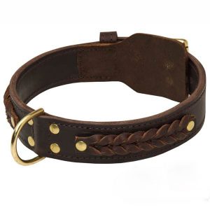 Wide Leather Dog Collar with Braids